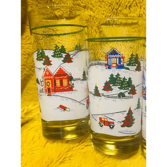 Vtg Libbey Winter Village Glasses Set Of 4 Horse Sleigh Ride Christmas 14 Oz - Picture 4 of 4